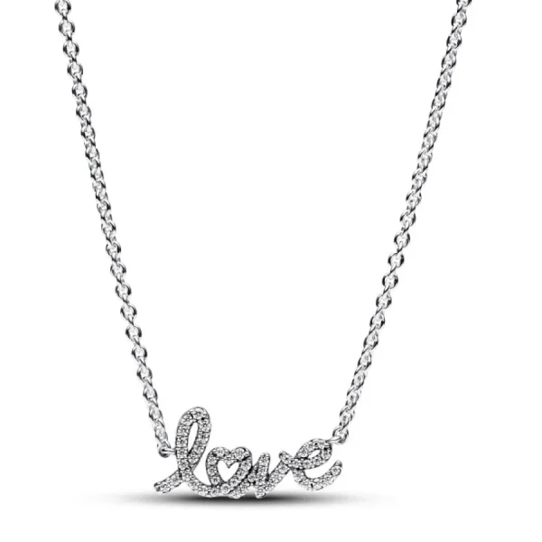 Halsketten*Pandora 393076C01 Collier-Halskette Funkelndes Handgeschriebenes Love Silber