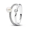 Ringe*Pandora 193147C01 Doppel-Ring Damen Süßwasserzuchtperle & Pavé Silber