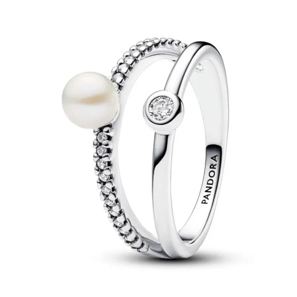 Ringe*Pandora 193147C01 Doppel-Ring Damen Süßwasserzuchtperle & Pavé Silber