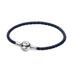 Armbänder & Armreife*Pandora 592790C01 Lederarmband Damen Blau Geflochten Kugelverschluss Silber