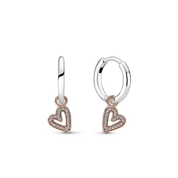 Ohrschmuck*Pandora 280090C01 Ohrringe Funkelnde Freihand-Herz Silber 14k Rosé Vergoldet