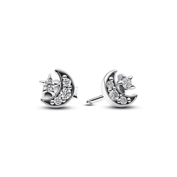 Ohrschmuck*Pandora 292990C01 Ohrstecker Ohrringe Funkelnde Mond & Stern Zirkonia Silber