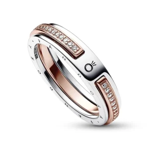 Ringe*Pandora 182773C01 Ring Damen Signature Logo & Pavé Silber Rosévergoldet