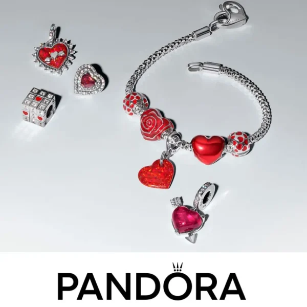 Anhänger*Pandora Charm Damen Rose Herz Rot Silber 793673C01