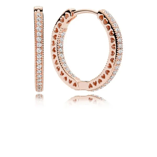 Ohrschmuck*Pandora 286318CZ Creolen Damen Funkeln und Herzen 14k Rose Gold Plattiert