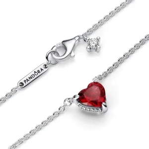 Halsketten*Pandora Halskette Damen Funkelnder Strahlenkranz Herz Rot Silber 392542C01