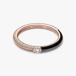 Ringe*Pandora Me 182528C01 Doppelring Damen Pavé & Schwarz 14k Rosé Vergoldet