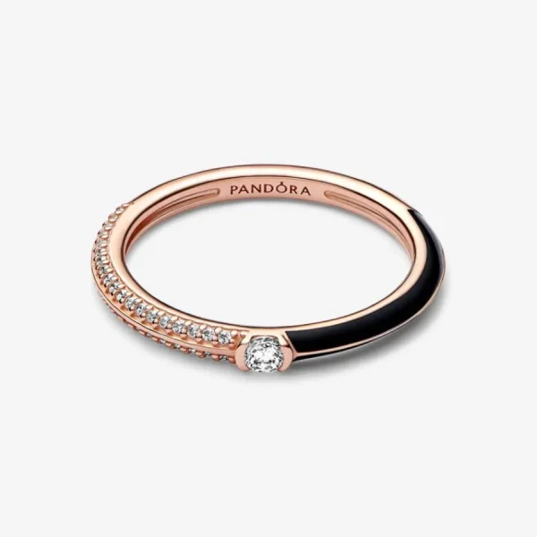 Ringe*Pandora Me 182528C01 Doppelring Damen Pavé & Schwarz 14k Rosé Vergoldet