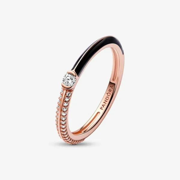 Ringe*Pandora Me 182528C01 Doppelring Damen Pavé & Schwarz 14k Rosé Vergoldet