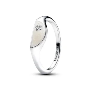 Ringe*Pandora Me Siegelring Damen Halbiert Stern Weiss Silber 193325C01