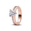 Ringe*Pandora Ring Damen Doppelband Herz Zirkonia Rosévergoldet 183100C01