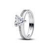 Ringe*Pandora Ring Damen Doppelband Herz Zirkonia Sterling-Silber 193100C01