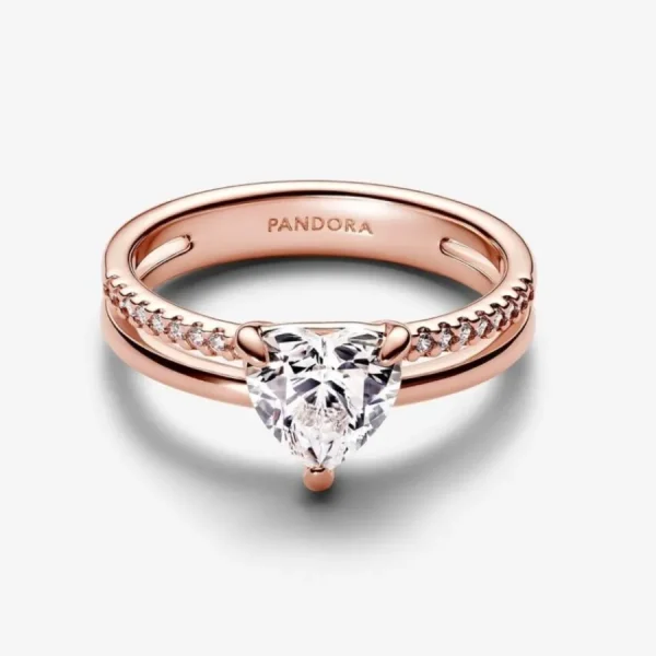 Ringe*Pandora Ring Damen Doppelband Herz Zirkonia Rosévergoldet 183100C01