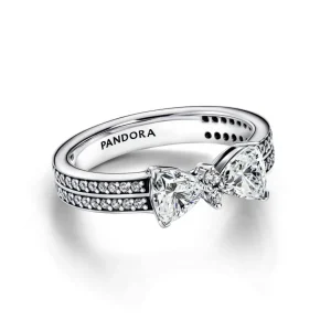 Ringe*Pandora Ring Damen Funkelnde Schleife Doppelreihig Silber 193552C01