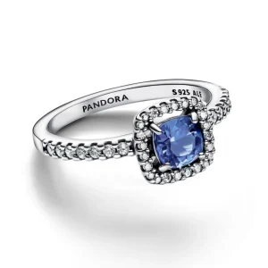 Ringe*Pandora Ring Funkelnder Eckiger Blauer Strahlenkranz Silber 193555C01