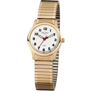 Damen Designer Uhren*Regent F-896 Damen-Uhr Analog Quarz mit Zug-Armband IP-Gold Ø 28 mm