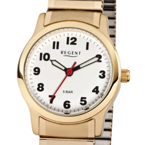 Damen Designer Uhren*Regent F-896 Damen-Uhr Analog Quarz mit Zug-Armband IP-Gold Ø 28 mm