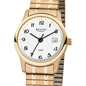 Damen Designer Uhren*Regent F-886 Damen-Uhr Analog Quarz mit Zug-Armband IP Gold Ø 27 mm