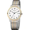 Herren Designer Uhren*Regent F-877 Herren-Uhr Analog Quarz mit Zug-Armband Silber IP Gold Ø 36 mm