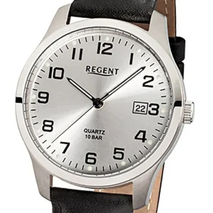 Herren Designer Uhren*Regent F-931 Herren-Uhr Analog Quarz mit Lederarmband Titan Datum Ø 37 mm