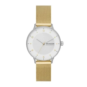 Damen Designer Uhren*Skagen SKW3092 Damen-Uhr Riis Analog Quarz Milanaise Edelstahl-Band Gold-Ton Ø 36 mm