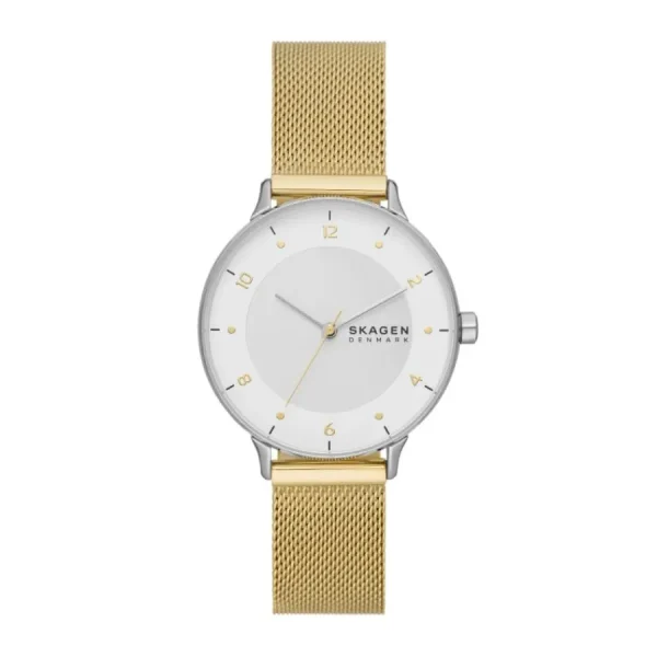 Damen Designer Uhren*Skagen SKW3092 Damen-Uhr Riis Analog Quarz Milanaise Edelstahl-Band Gold-Ton Ø 36 mm