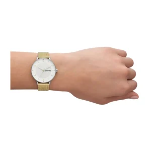 Damen Designer Uhren*Skagen SKW3092 Damen-Uhr Riis Analog Quarz Milanaise Edelstahl-Band Gold-Ton Ø 36 mm