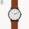 Damen Designer Uhren*Skagen SKW6374 Herren-Uhr Signatur Analog Quarz Braun Leder-Band Ø 40 mm