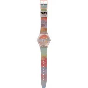 Herren Designer Uhren | Damen Designer Uhren* Swatch Armband-Uhr Turnee´s Scarlet Sunset Analog Quarz Silikon-Band SO28Z700