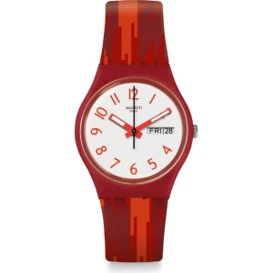 Herren Designer Uhren | Damen Designer Uhren*Swatch GR711 Armband-Uhr Red Flame Analog Quarz Silikon-Band Ø 34 mm