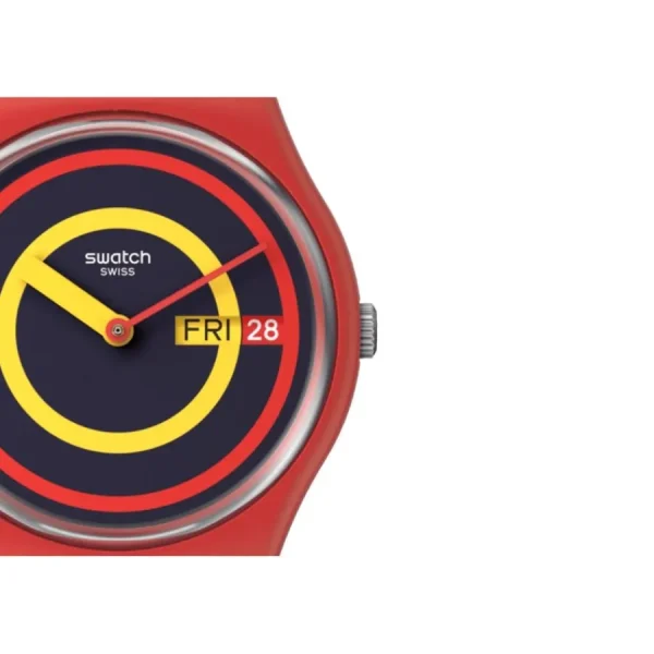 Herren Designer Uhren | Damen Designer Uhren*Swatch SO28R702 Armband-Uhr Concentric Red Analog Quarz Silikon-Band Ø 34 mm