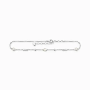 Fußketten*Thomas Sabo AK0034-167-14 Fußkette Damen Perlen und Weiße Steine Silber