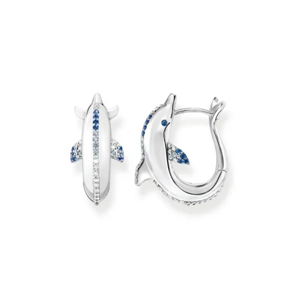 Ohrschmuck*Thomas Sabo CR688-644-1 Ohrringe Creolen Damen Delfin mit Blauen Steinen Silber