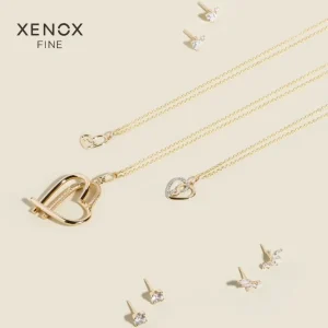 Ohrschmuck*Xenox Ohrstecker Damen Love Story-OS Herz Zirkonia Vergoldet XS3574G