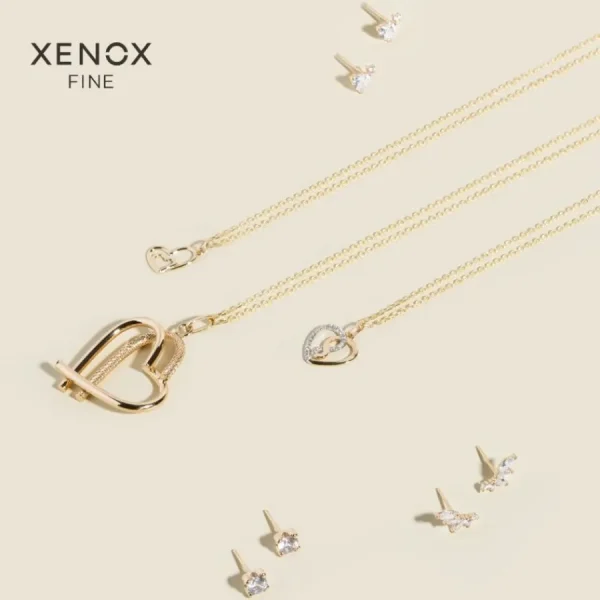 Ohrschmuck*Xenox Ohrstecker Damen Love Story-OS Herz Zirkonia Vergoldet XS3574G